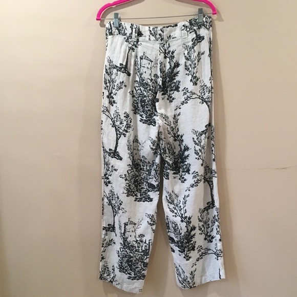 New JOIE Linen straight Leg Pants Hi Rise Size 8 Black White Tree Printed - Picture 6 of 7
